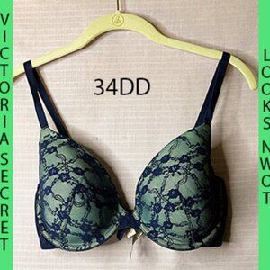 NWOT VICTORIA SECRET LACE BLUE FLOWERED UNDER WIRE BRA NEW CONDITION 34DD